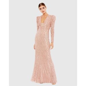 NWT MAC DUGGAL Beaded Puff Sleeve Trumpet Evening Gown Size US 4 $598
